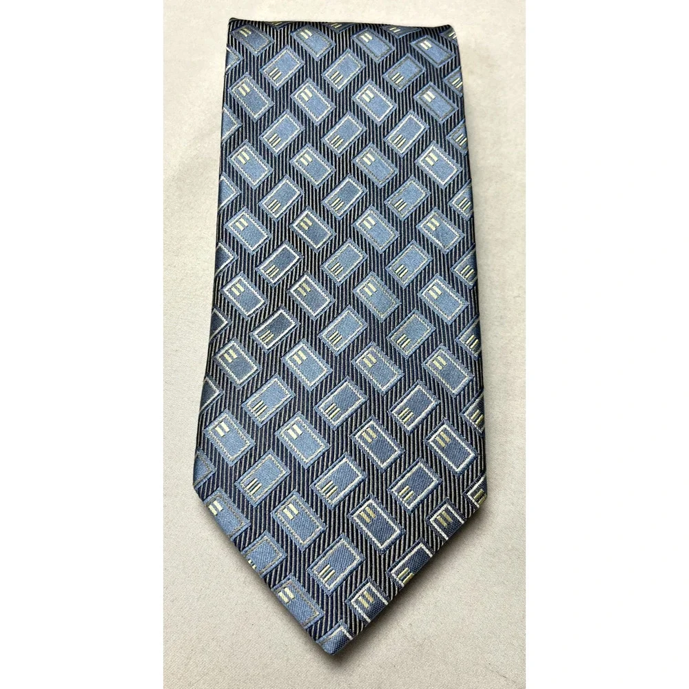 NWT Garington Collection 100%‎ Silk Designer Necktie Tie Blue Square Geometric